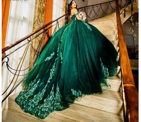 Robe de Quinceañera vert foncé, robe de Sweet 16, robe de bal à sequins et perles Y3030