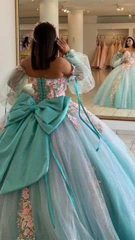 Vestido de quinceañera azul hielo con flores 3D, elegante vestido de baile Y2990