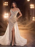 Off Shoulder Luxury Crystal Drop Waist Dubai Evening Dress