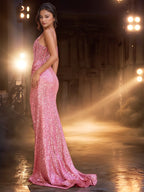 Sheer Bodice Luxury Lace Spaghetti Strap Mermaid Evening Dress