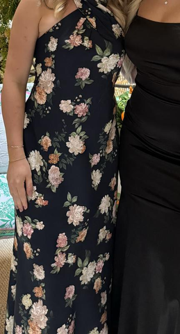 Pretty Halter Navy Blue Satin Print Long Prom Dress Evening Dress Y8453