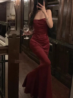 Vestido largo de noche blanco estilo sirena con tirantes finos y corte sexy Y7787