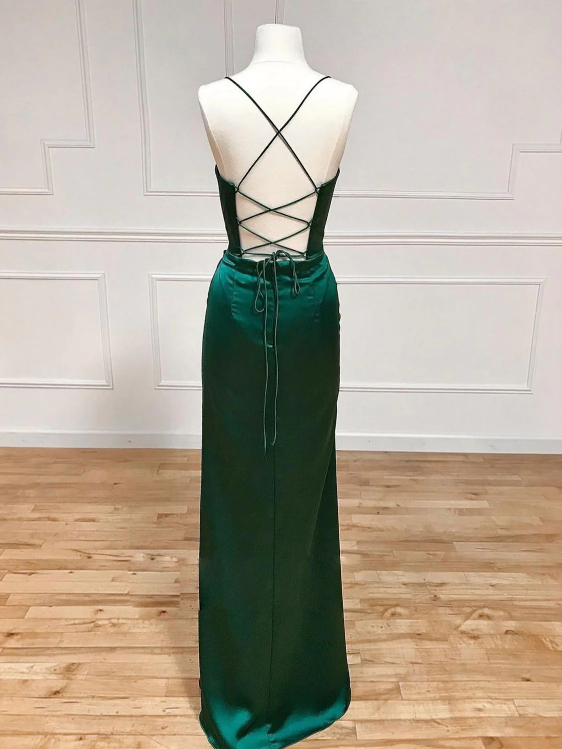 Robe de bal longue verte en satin à col cœur, robe de soirée verte Y4395