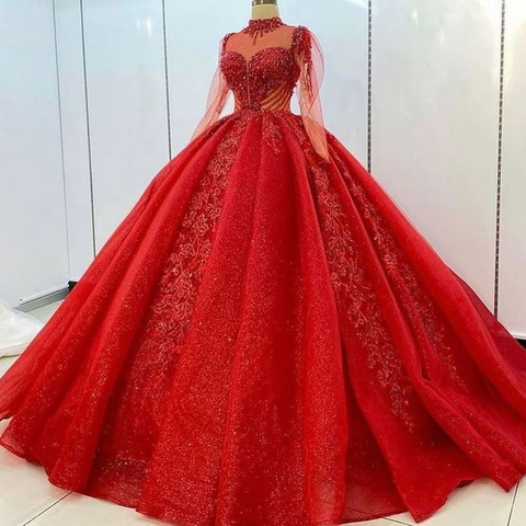 Vestido de baile rojo de lujo, vestido de princesa rojo Y6571