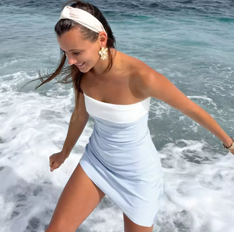 Summer Sleeveless Strapless Mini Tube Dresses For Women Outfit Casual Patchwork Bodycon Beach Holiday Party Dress Homecoming Dress Y7261