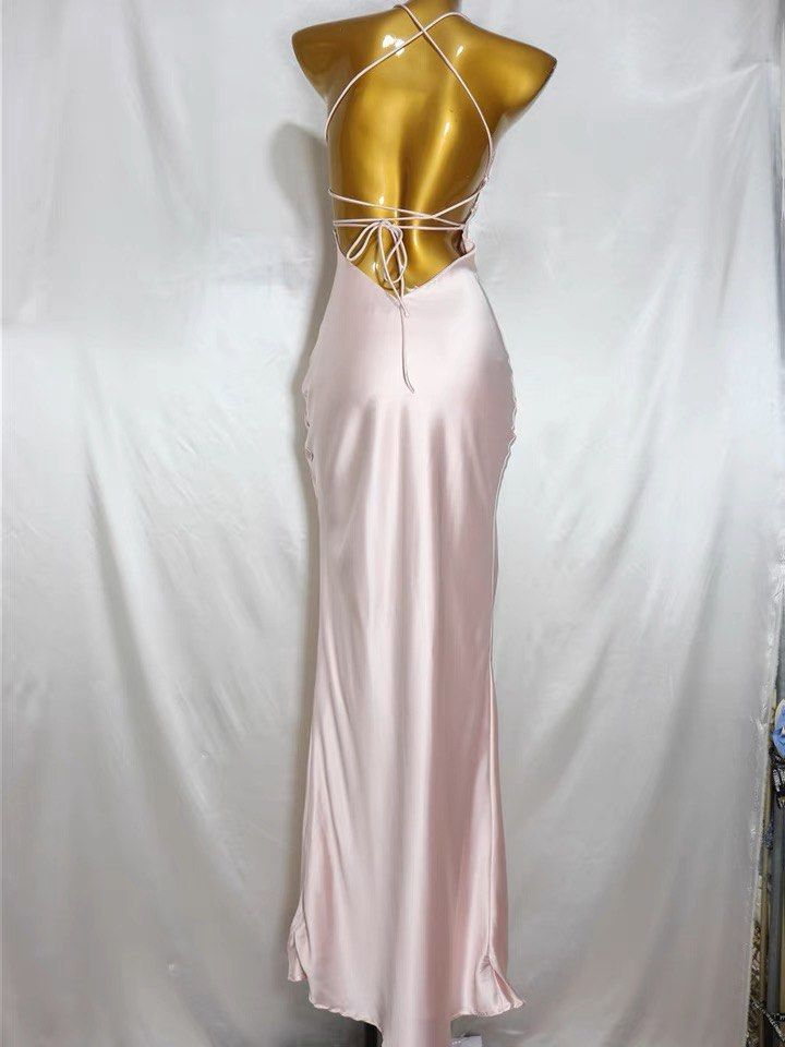 Vestido largo de fiesta sirena rosa encantador, sencillo vestido de noche rosa Y1932