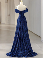 Vestido de noche corte A, elegante, formal, sin mangas, con hombros descubiertos, lentejuelas brillantes Y5789