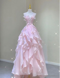 Vestido de princesa rosa de ensueño con volantes, vestido de baile rosa Y1971