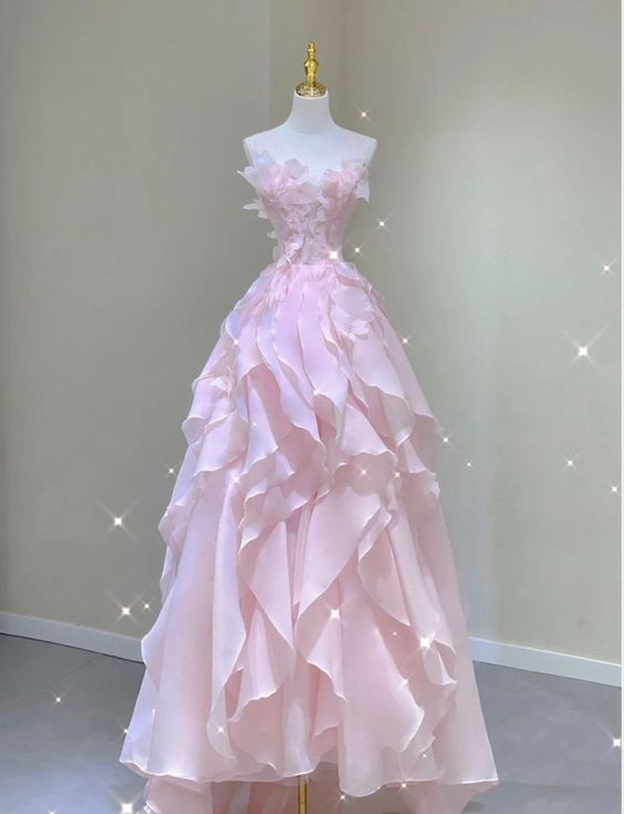 Vestido de princesa rosa de ensueño con volantes, vestido de baile rosa Y1971