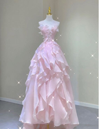 Vestido de princesa rosa de ensueño con volantes, vestido de baile rosa Y1971