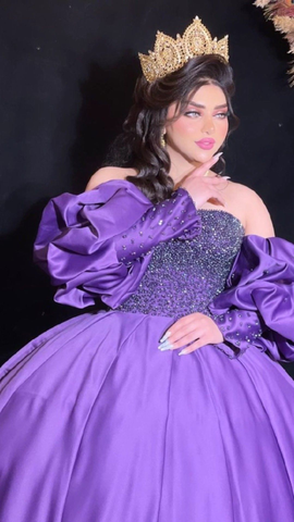 Robe de bal violette en satin, coupe trapèze, robe de princesse, robe pour les 16 ans Y5023