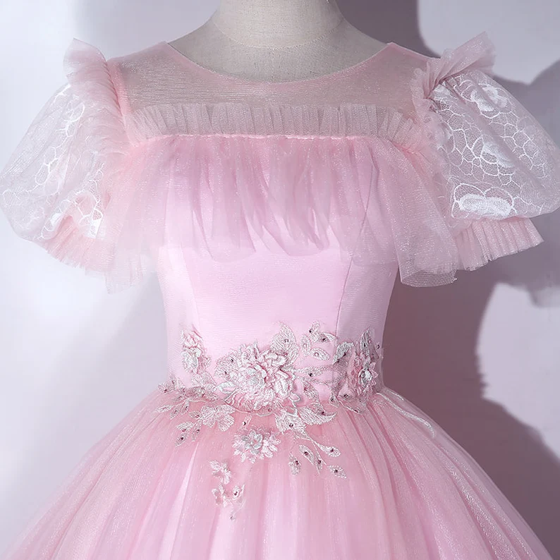 Hermoso vestido rosa de quinceañera, lujoso vestido de fiesta clásico plisado con mangas abullonadas y cierre de cremallera en la espalda, modelo Y2588