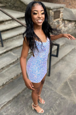 Sparkle Fitted V-Neck White Homecoming Dress with Sequins Y957