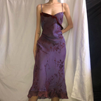 Vestido de noche con volantes y estampado vintage, tirantes morados, estilo baile de graduación Y7876