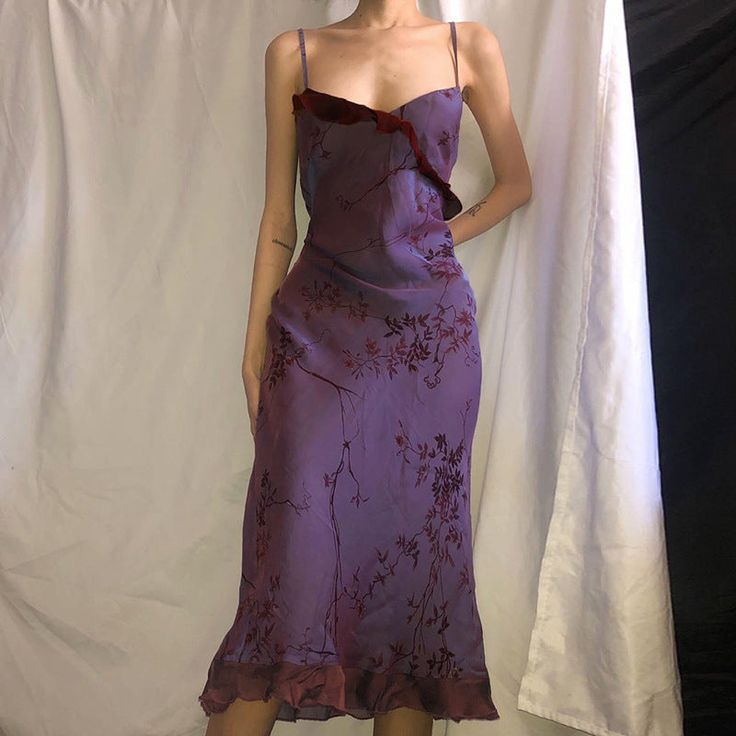 Vestido de noche con volantes y estampado vintage, tirantes morados, estilo baile de graduación Y7876