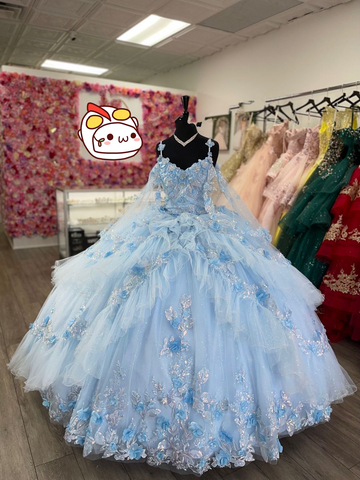 Robe de quinceañera bleu ciel à appliques en tulle, robe de bal bleu ciel, robe pour les 16 ans, Y2426