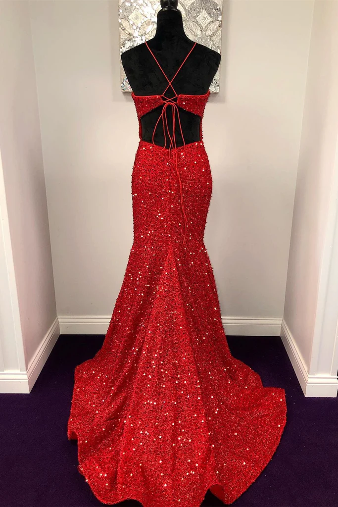 Vestido largo de fiesta de sirena burdeos con lentejuelas y espalda descubierta, vestido formal de sirena burdeos, vestido de noche burdeos Y350