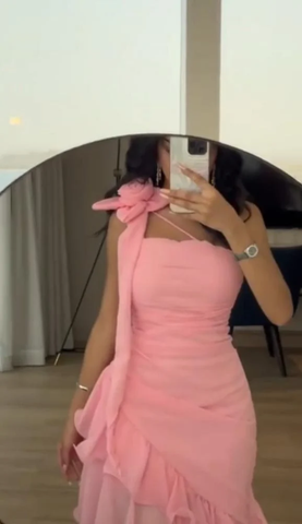Vestido de noche rosa dulce de gasa con volantes, vestido de gala formal Y7899