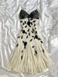 Robe de bal sirène longue en mousseline ivoire, dentelle et perles Y8305