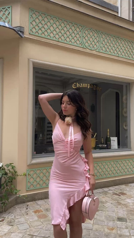 Sexy Pink Side Ruffle Homecoming Dress Pink Party Dress Y2540