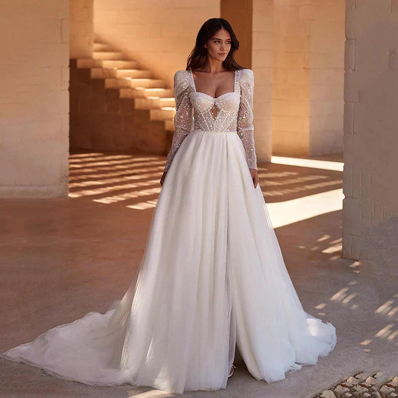 Boho A-Line Wedding Dresses Long Sleeve Sweetheart Bridal Dress Elegant Princess Evening Wedding Gowns Custom Size
