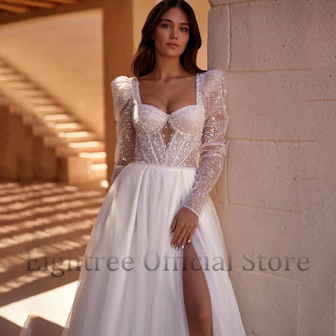 Boho A-Line Wedding Dresses Long Sleeve Sweetheart Bridal Dress Elegant Princess Evening Wedding Gowns Custom Size