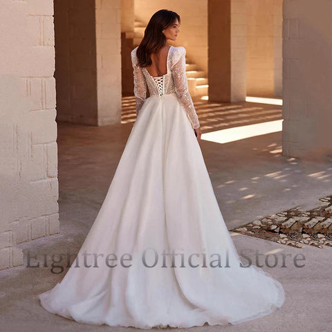 Boho A-Line Wedding Dresses Long Sleeve Sweetheart Bridal Dress Elegant Princess Evening Wedding Gowns Custom Size