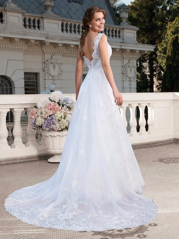 Elegante apliques Vestido De Noiva Sexy espalda descubierta Vestidos De Novia tren desmontable Vestidos De Novia bata De encaje De Mariée