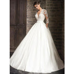 Elegant Lace Wedding Dresses Sexy Deep V-Neck Vestido De Novia Sleeve Bridal Gowns with Pockets Customized Robe Mariee