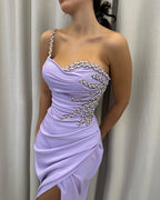 Robe de bal longue élégante à une épaule et sans manches, style sirène, avec fente