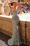 Elegantes vestidos largos de sirena con escote corazón, tul y encaje para la noche