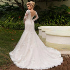 Robe De mariée sirène élégante, manches longues, avec des Appliques, dos à lacets, Sexy, dos nu