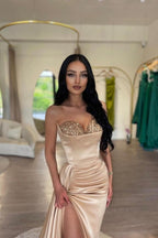 Robe de bal sirène rose élégante et sexy fendue jusqu'à la cuisse