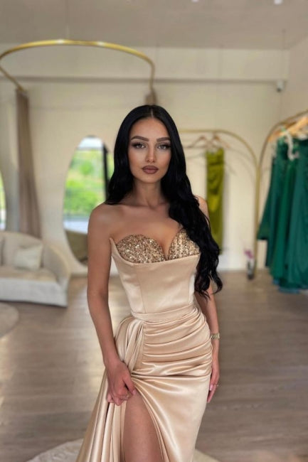 Robe de bal sirène rose élégante et sexy fendue jusqu'à la cuisse