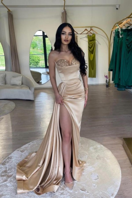 Robe de bal sirène rose élégante et sexy fendue jusqu'à la cuisse