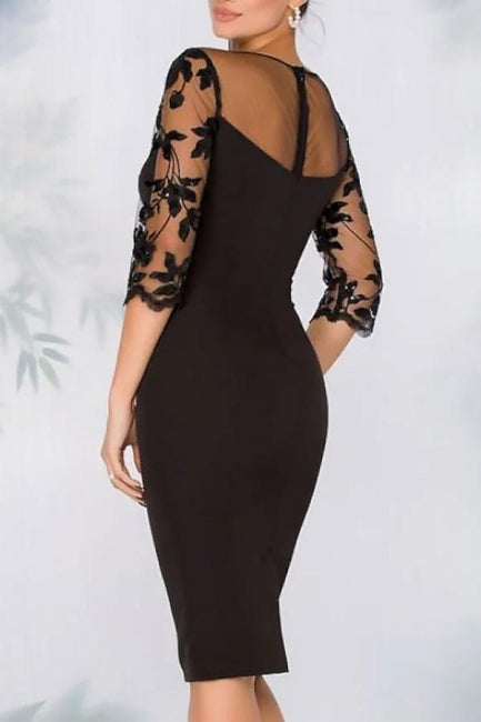 Elegantes vestidos cortos de satén de encaje negro para la madre de la novia con mangas