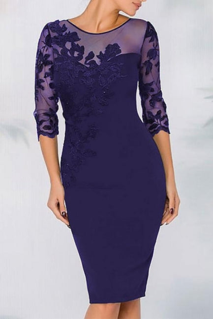 Elegantes vestidos cortos de satén de encaje negro para la madre de la novia con mangas
