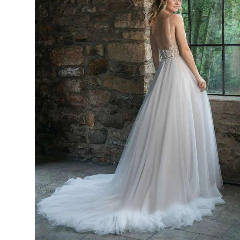 Robe de mariée sexy à bretelles spaghetti, dos nu, plissée, décolleté cœur, robe de mariée bohème de Dubaï, abiti da sposa 