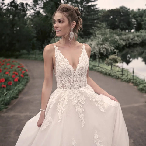 Vestidos de novia elegantes para mujer, populares en verano, corte en A, escote en V, sin mangas, apliques, espalda descubierta. 