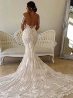 Robes de mariée élégantes pour femmes, décolleté cœur, manches longues, dentelle, dos nu, Vestidos De Novia 2023