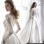 Robe de mariée blanche élégante, style vintage italien, dos nu, dentelle appliquée, manches longues, poches, robe de mariée longue jusqu'au sol, Vestidos De Novia