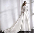 Robe de mariée blanche élégante, style vintage italien, dos nu, dentelle appliquée, manches longues, poches, robe de mariée longue jusqu'au sol, Vestidos De Novia