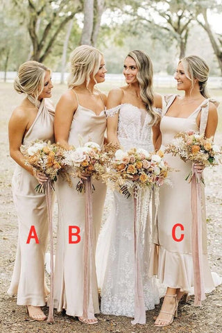 Elegant Satin Sheath Simple Long Bridesmaid Dresses, Bridal Party Dress