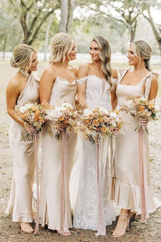 Elegant Satin Sheath Simple Long Bridesmaid Dresses, Bridal Party Dress