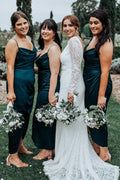 Vestidos de dama de honor hasta los tobillos en color verde azulado oscuro para boda VMB41