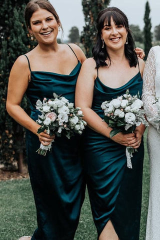 Vestidos de dama de honor hasta los tobillos en color verde azulado oscuro para boda VMB41