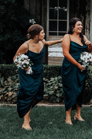 Vestidos de dama de honor hasta los tobillos en color verde azulado oscuro para boda VMB41