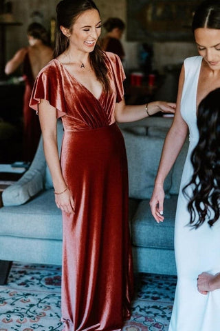 Vestido de dama de honor color cobre. Vestidos color cobre para invitadas de boda VMB32.