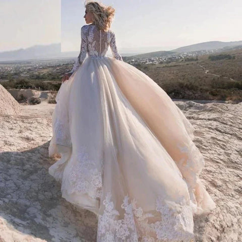 Elegantes Vestidos De Novia De viaje apliques Vestido De Noiva mangas largas Vestidos De Novia bata De encaje