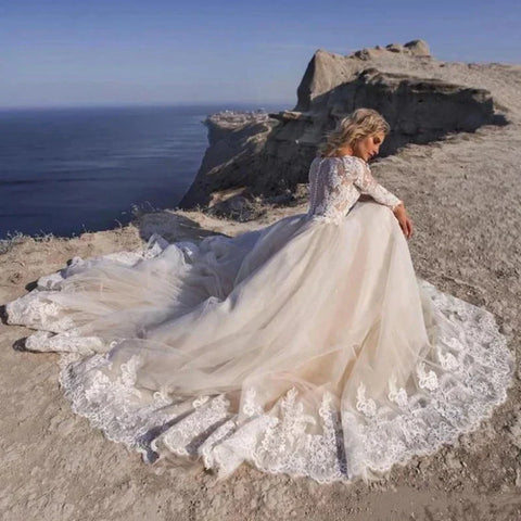 Elegantes Vestidos De Novia De viaje apliques Vestido De Noiva mangas largas Vestidos De Novia bata De encaje